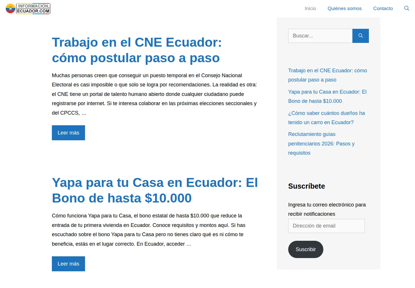 Captured homepage of informacionecuador.com in the current scan