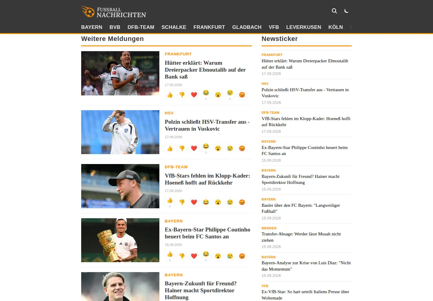 Screenshot of fussball-nachrichten.de