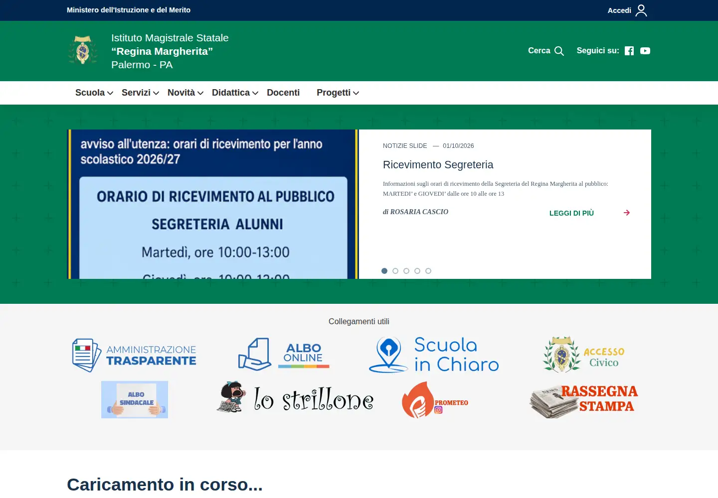 Screenshot of liceoreginamargherita.edu.it