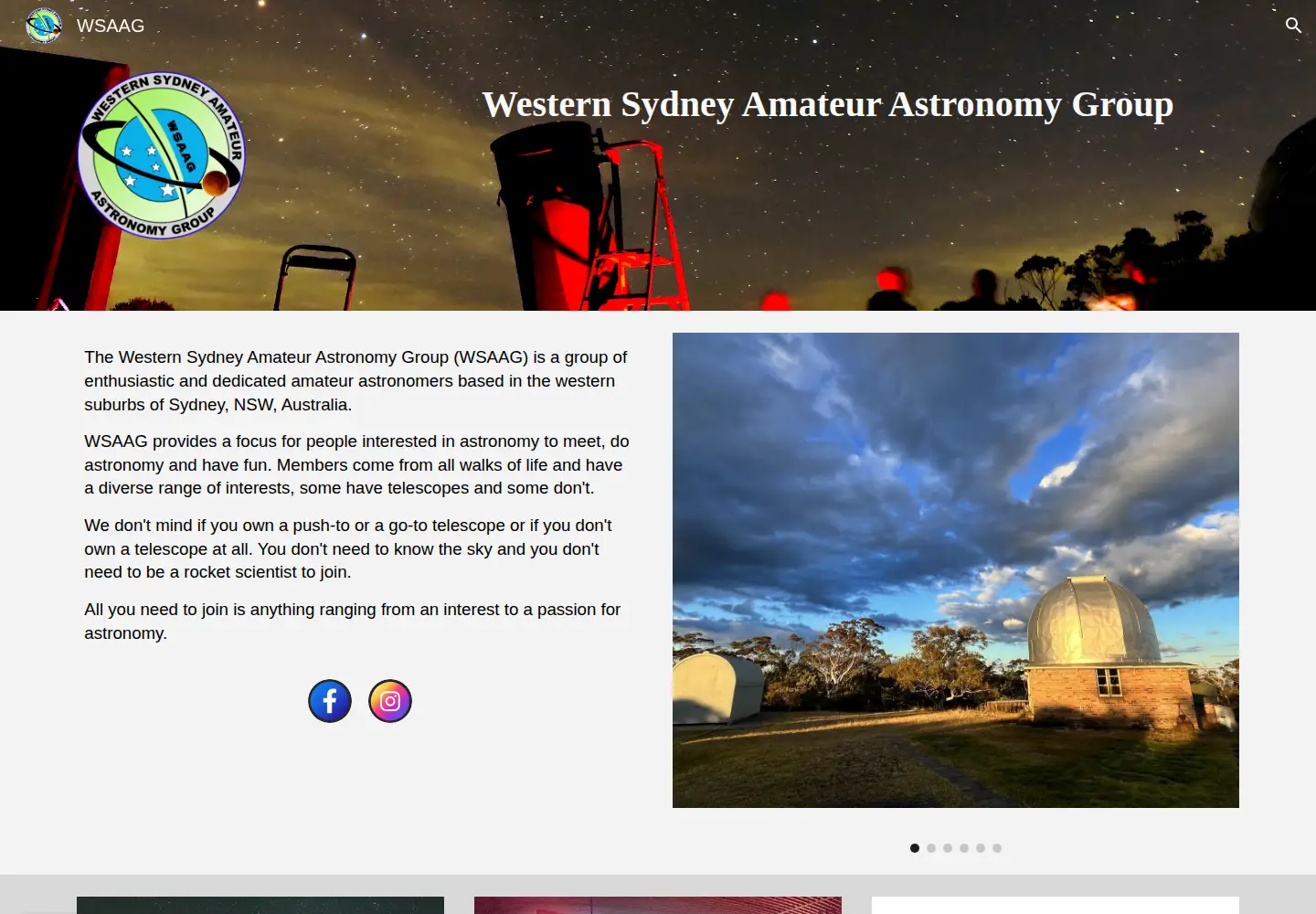 Captured homepage of wsaag.org in the current scan