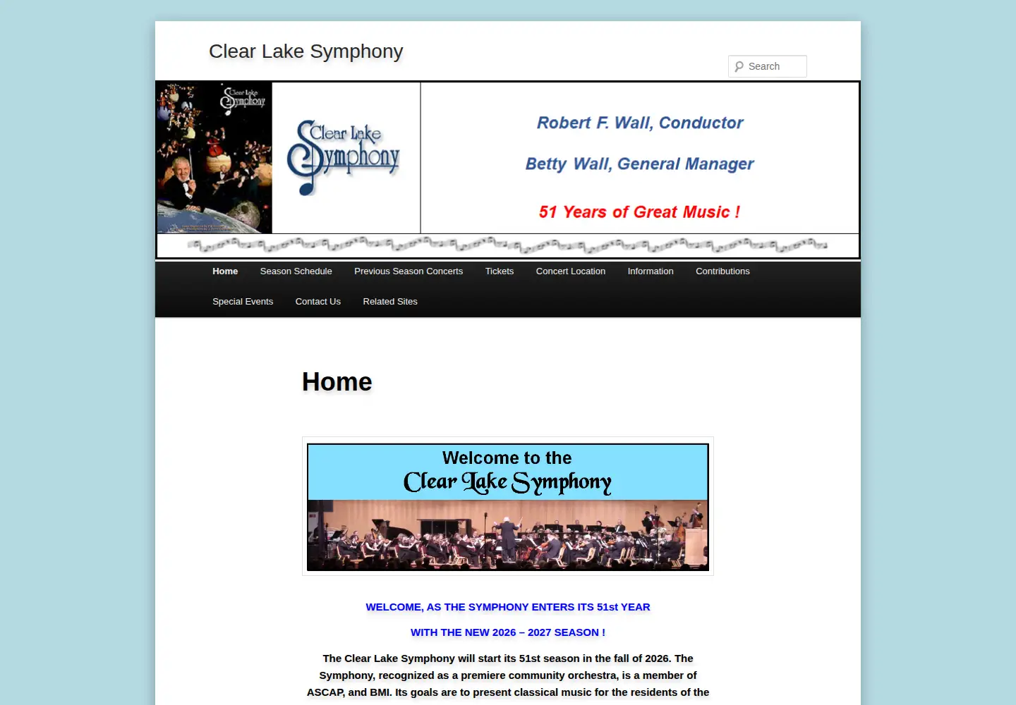 Screenshot of clearlakesymphony.org