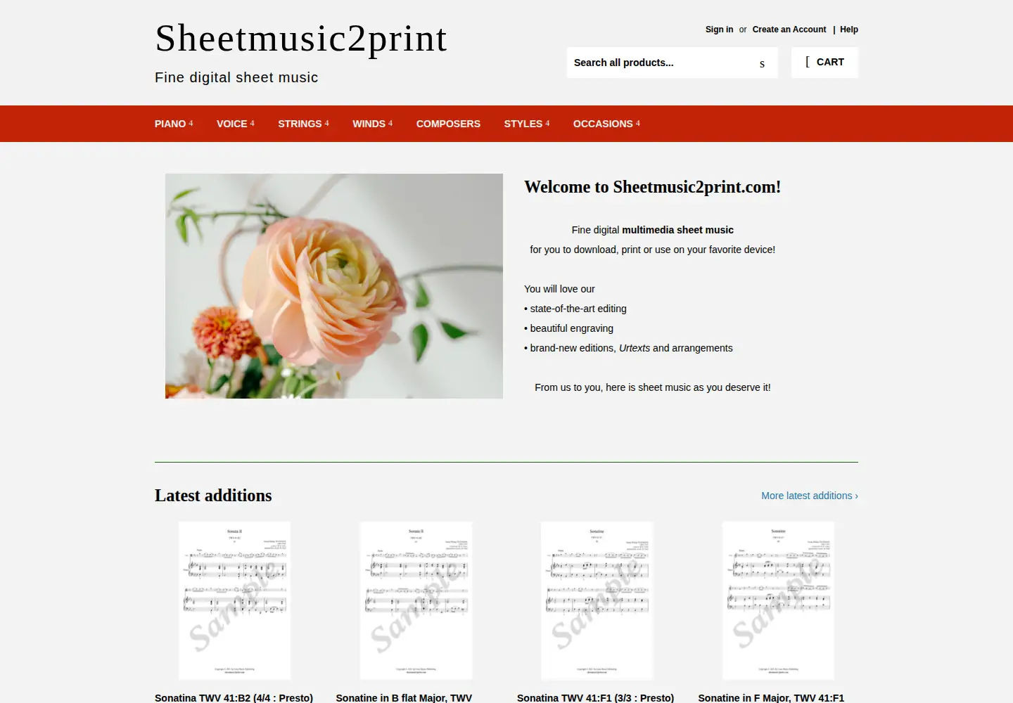 Screenshot of sheetmusic2print.com