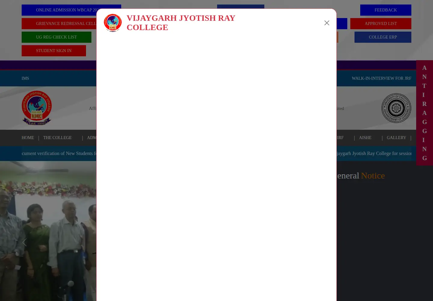 Screenshot of vijaygarhjrcollege.com
