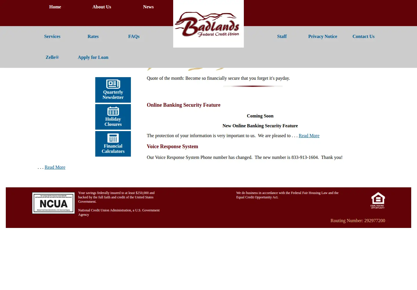 Captured homepage of badlandsfcu.org in the current scan