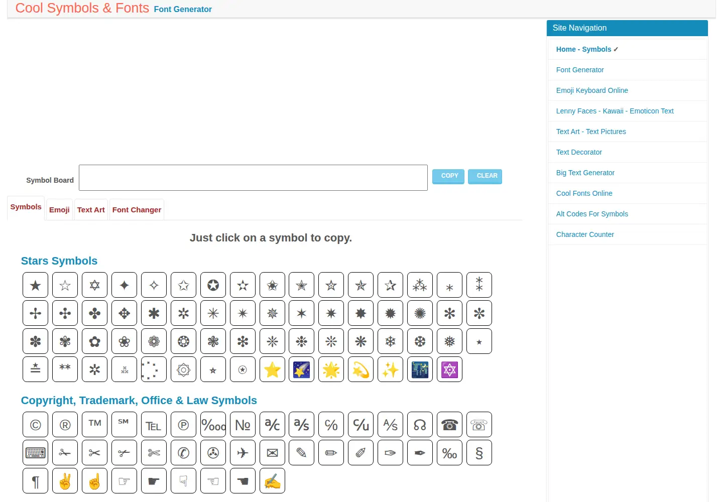 Screenshot of coolsymbol.com