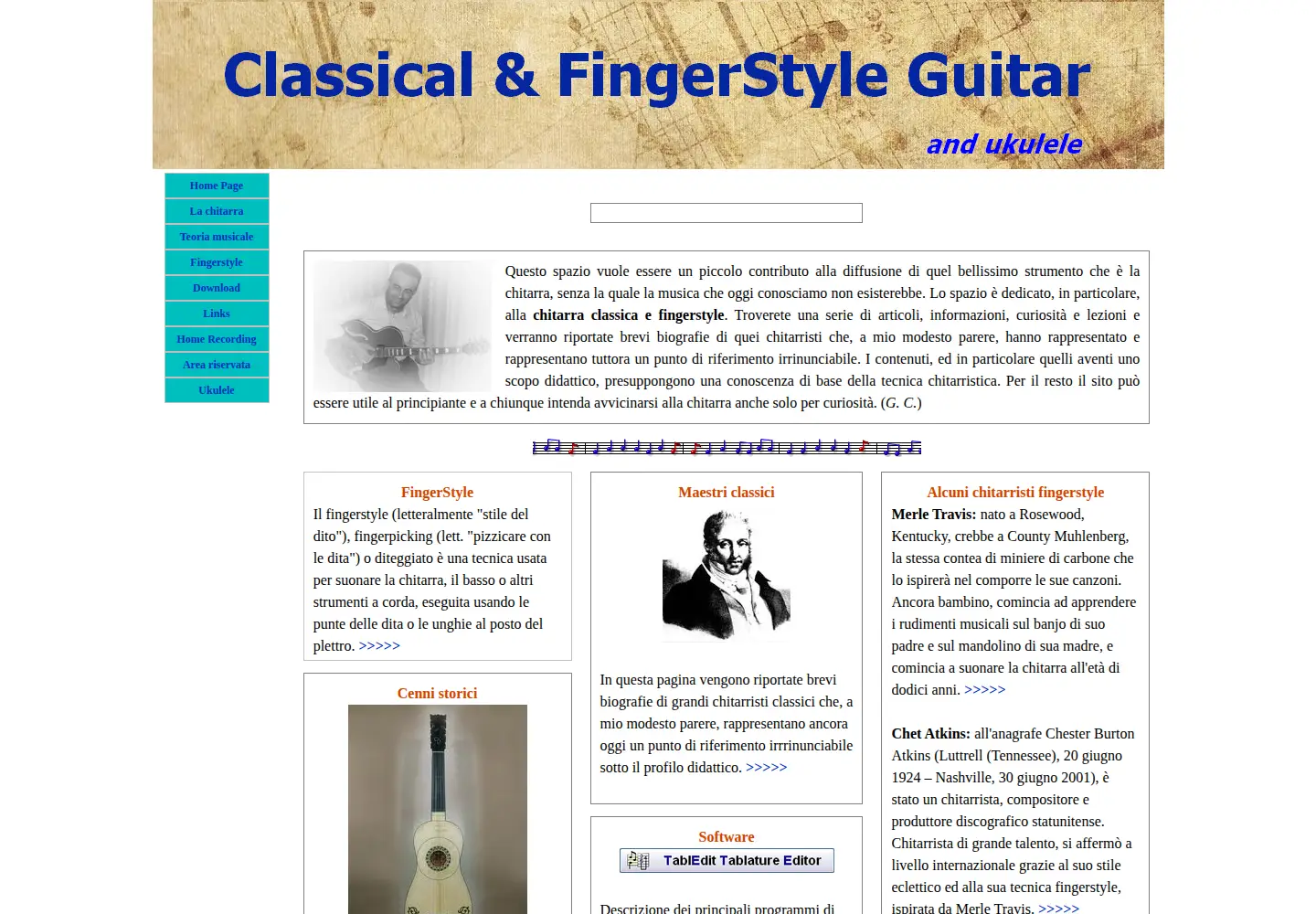 Captured homepage of chitarrafingerstyle.it in the current scan