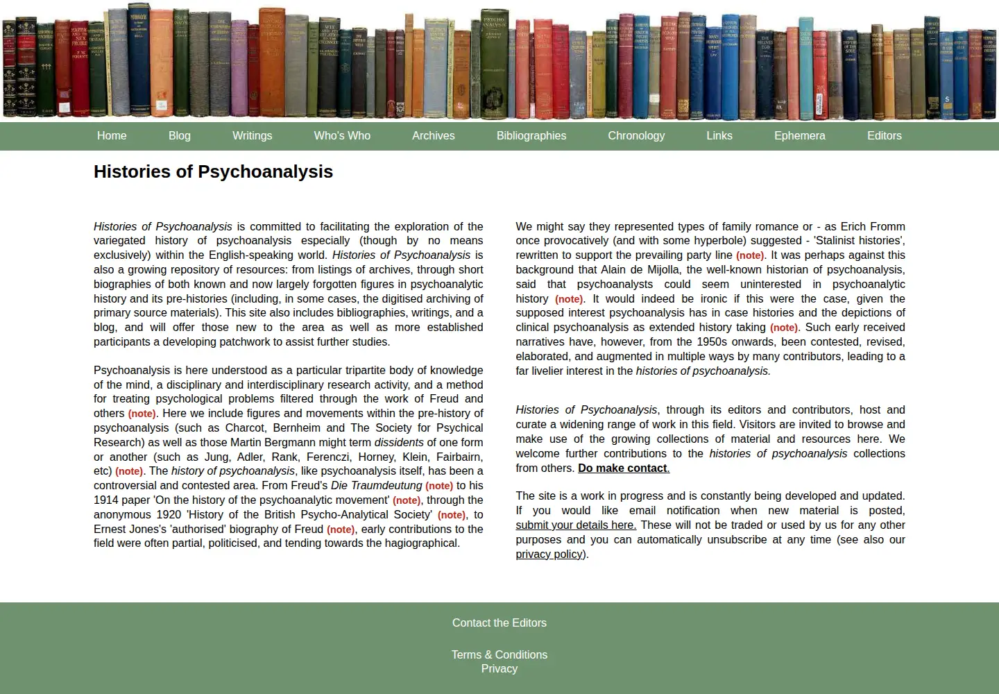 Screenshot of historiesofpsychoanalysis.com