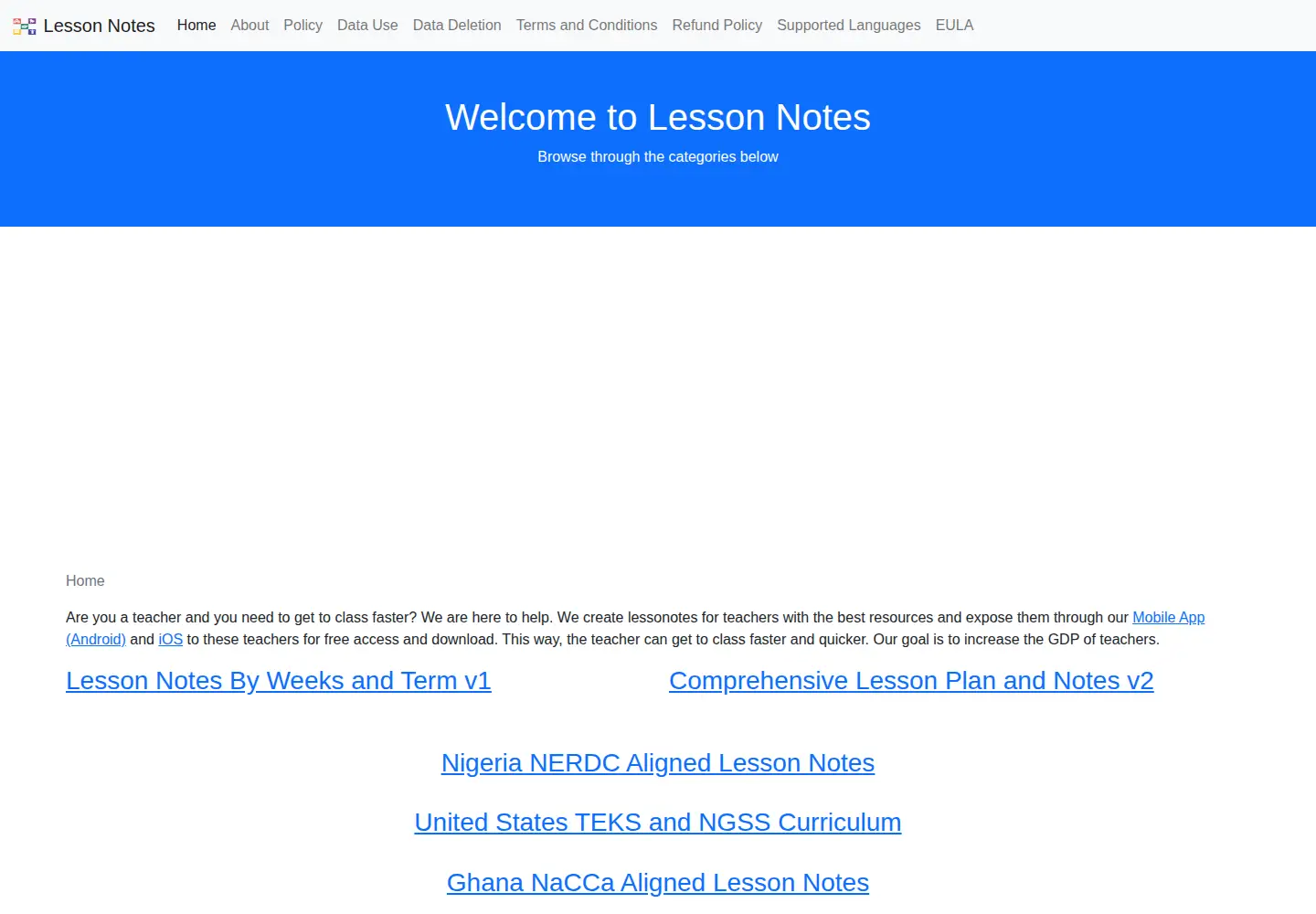 Screenshot of lessonotes.com
