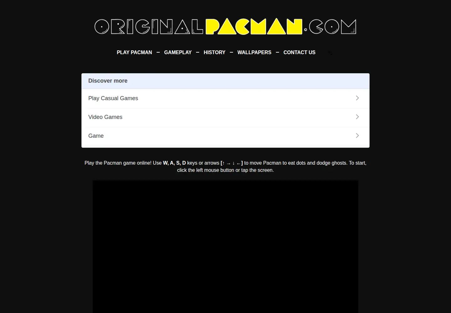 Screenshot of originalpacman.com