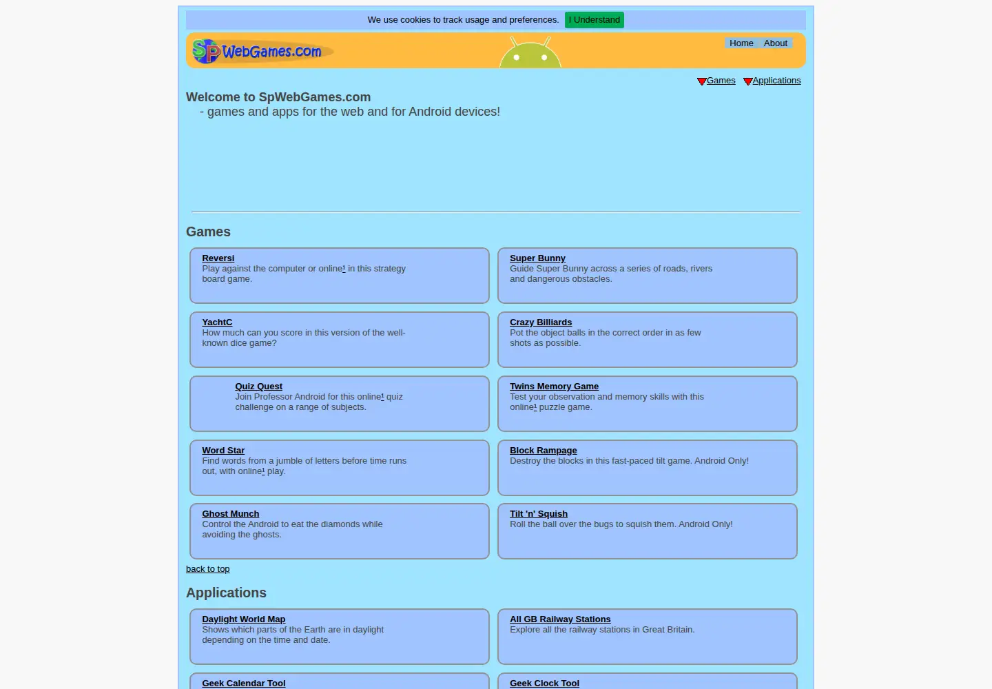 Captured homepage of spwebgames.com in the current scan