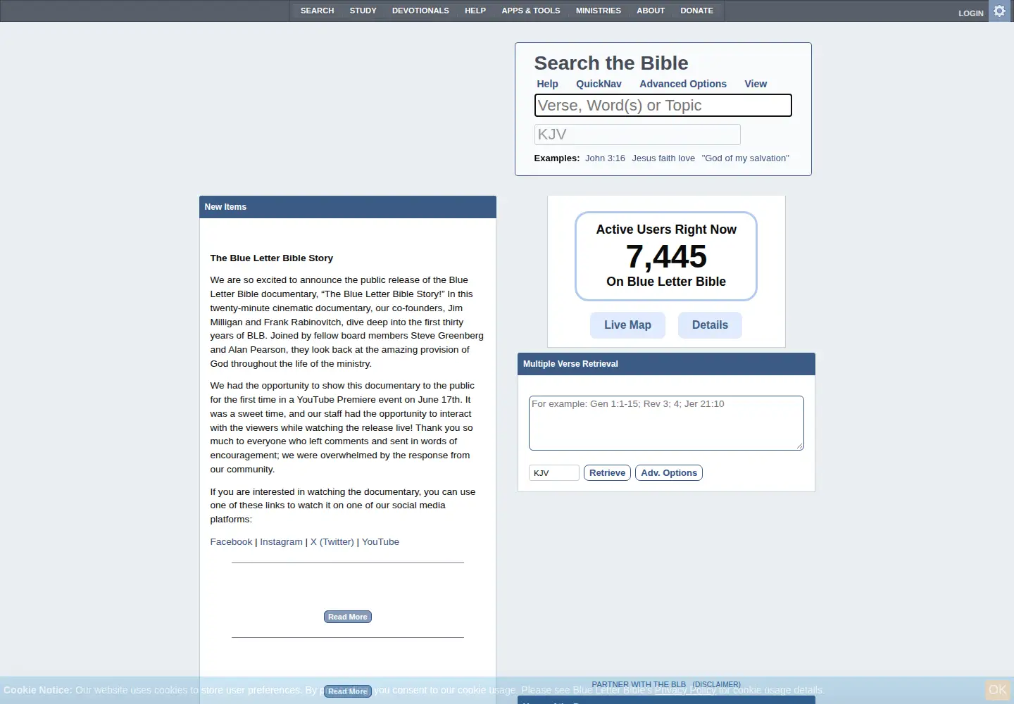 Screenshot of blueletterbible.org
