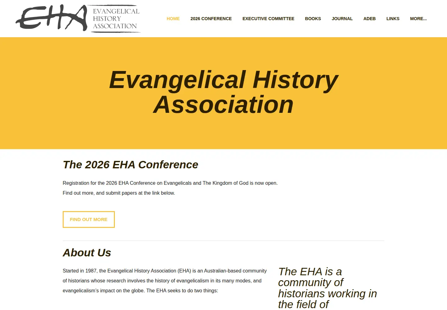 Screenshot of evangelicalhistory.org