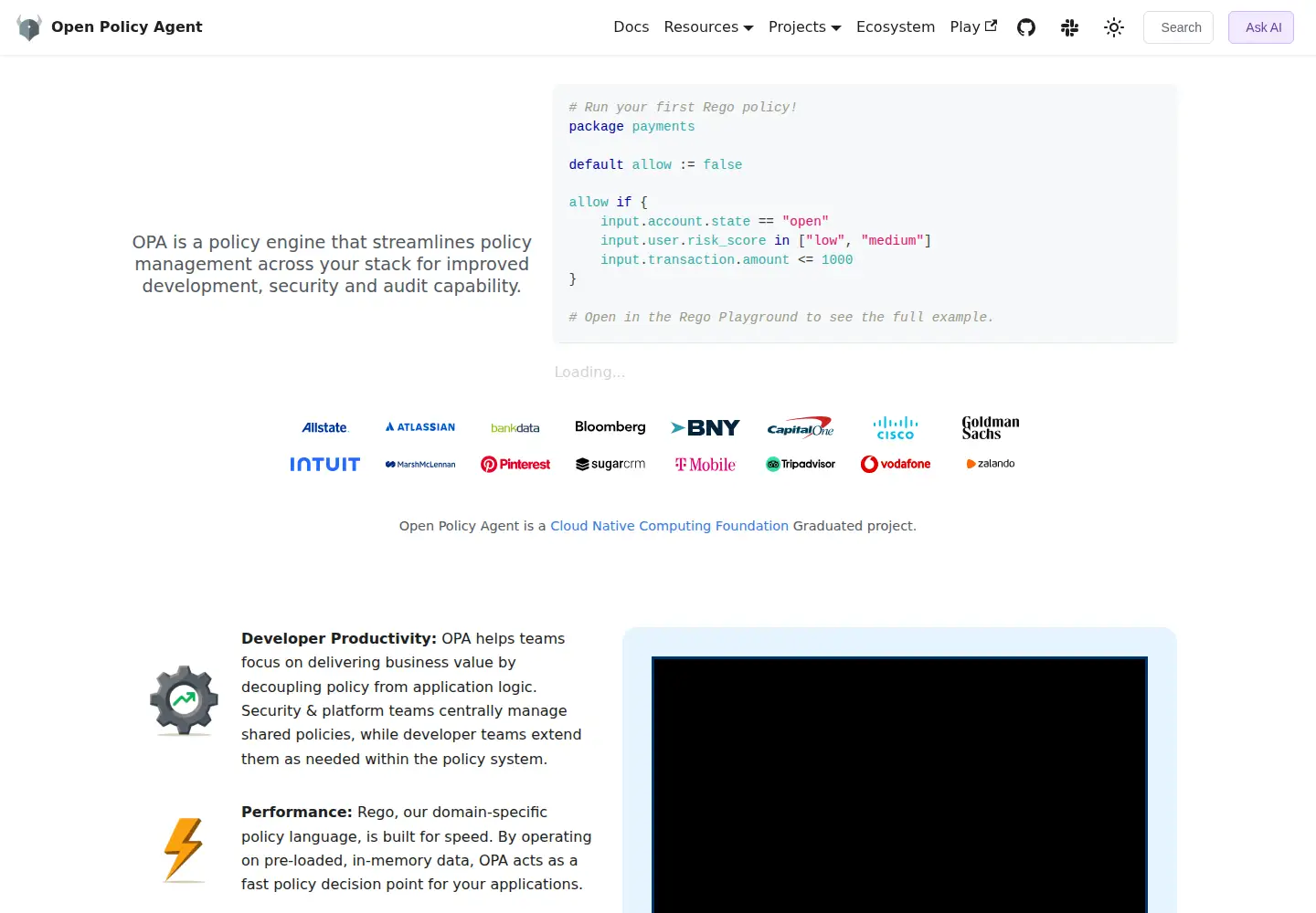 Screenshot of openpolicyagent.org