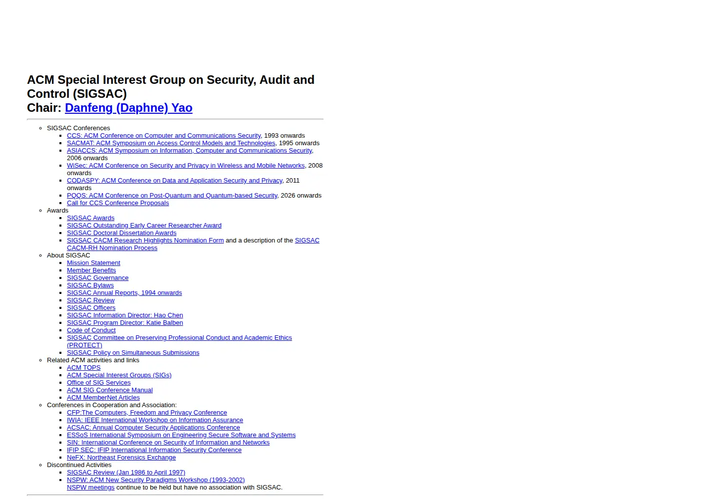 Screenshot of sigsac.org