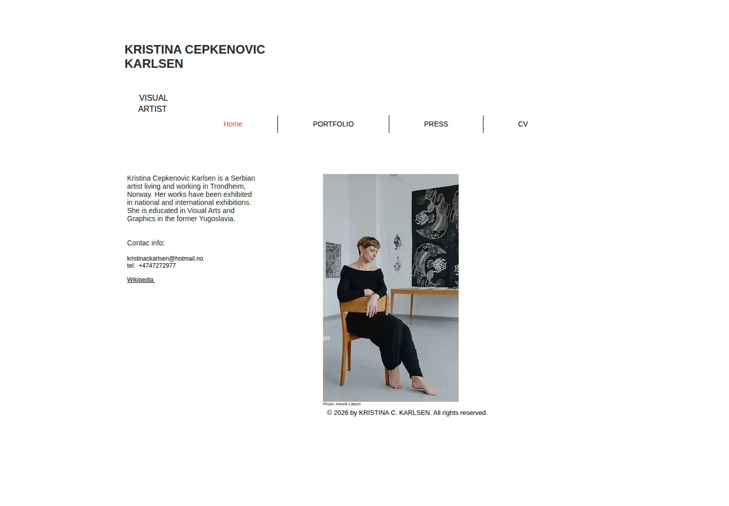 Captured homepage of kristinacekarlsen.com in the current scan