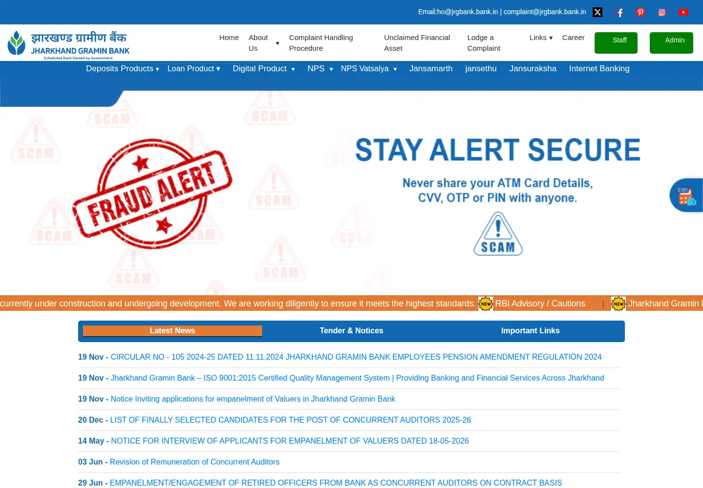Captured homepage of jrgbank.bank.in in the current scan
