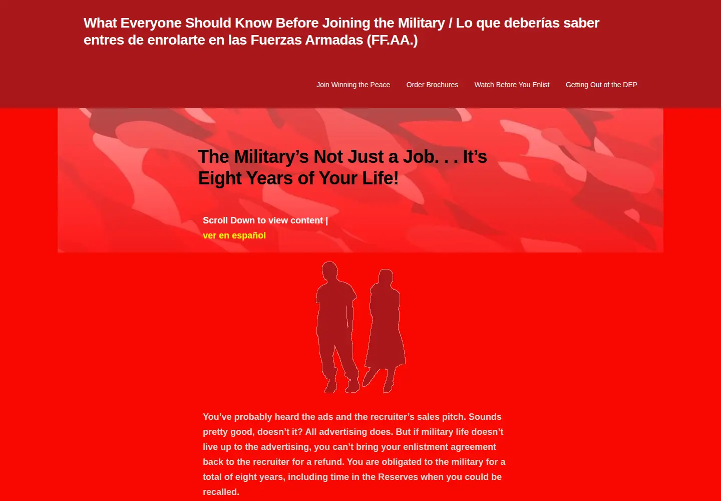 Captured homepage of winningthepeace.org in the current scan
