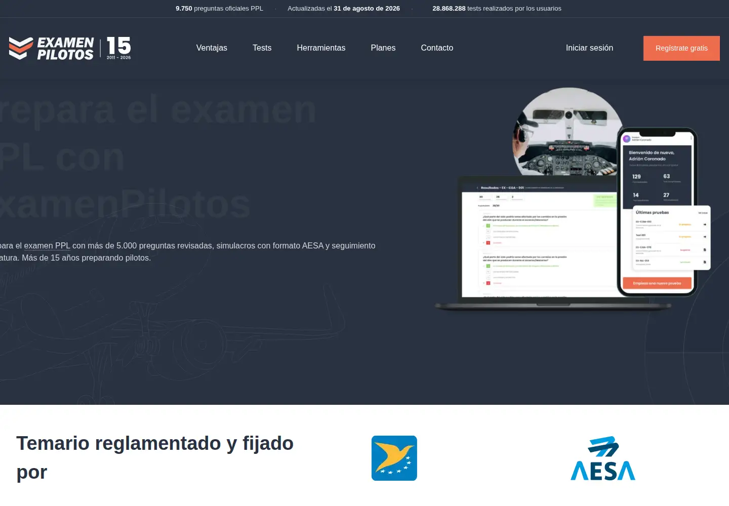 Screenshot of examenpilotos.com from the current report