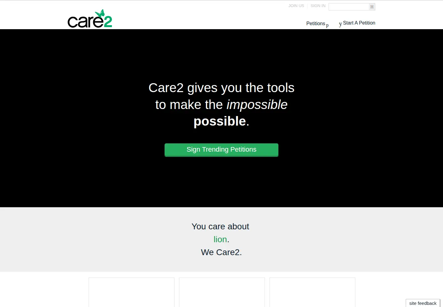 Screenshot of care2.com