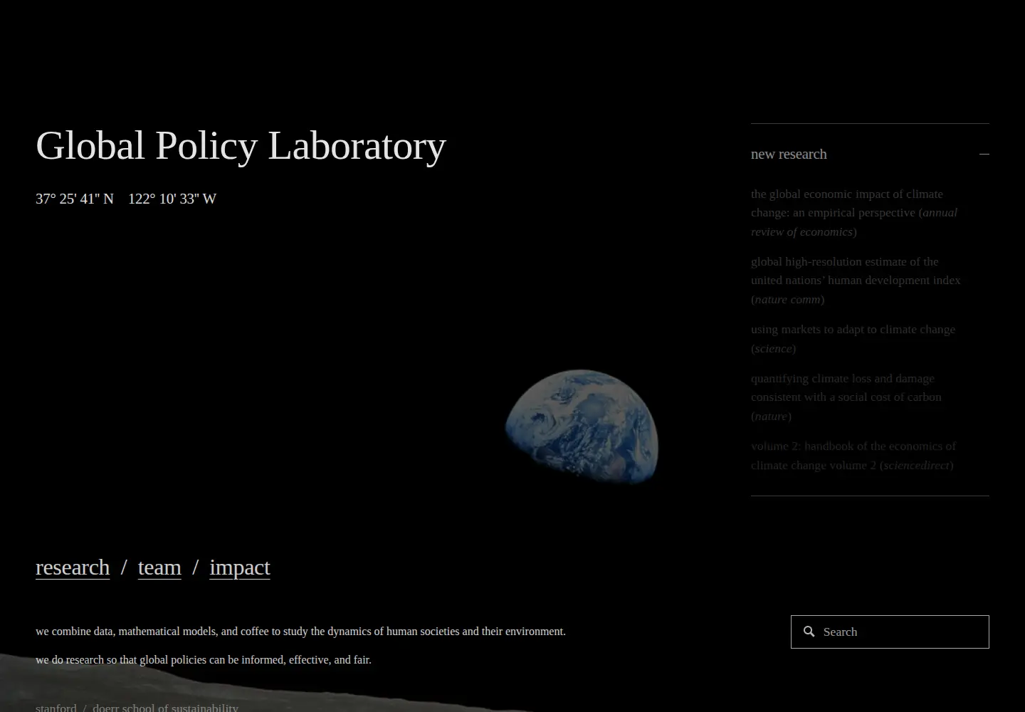 Captured homepage of globalpolicy.science in the current scan