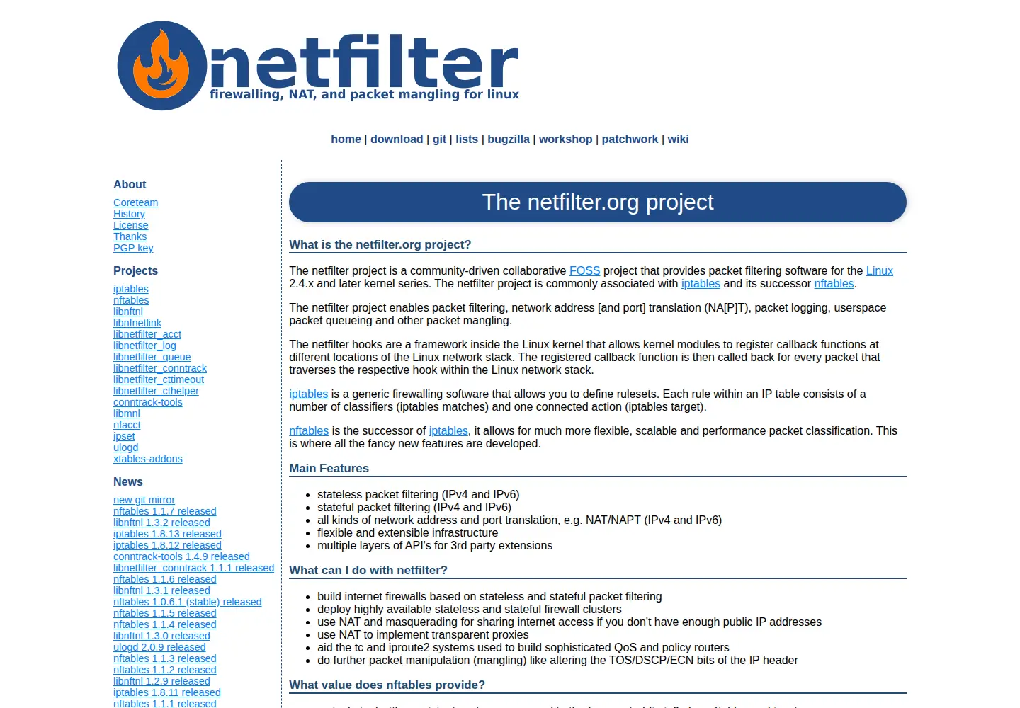 Captured homepage of netfilter.org in the current scan