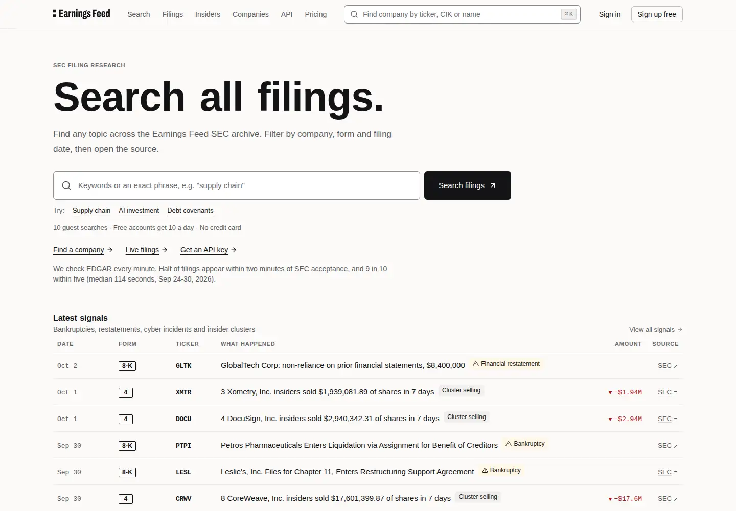 Screenshot of earningsfeed.com