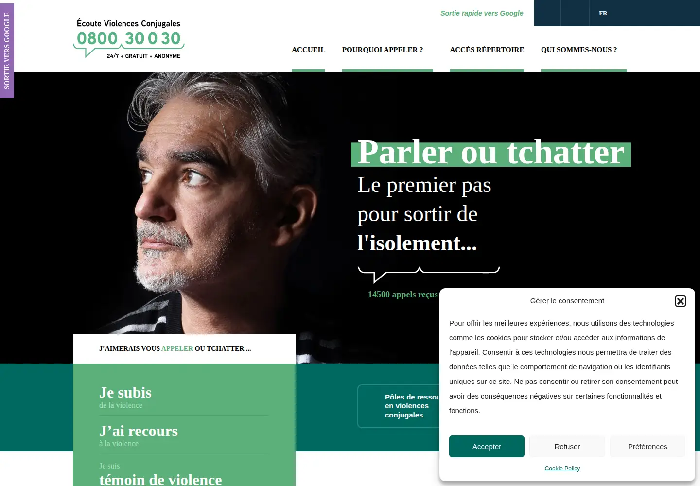 Screenshot of ecouteviolencesconjugales.be