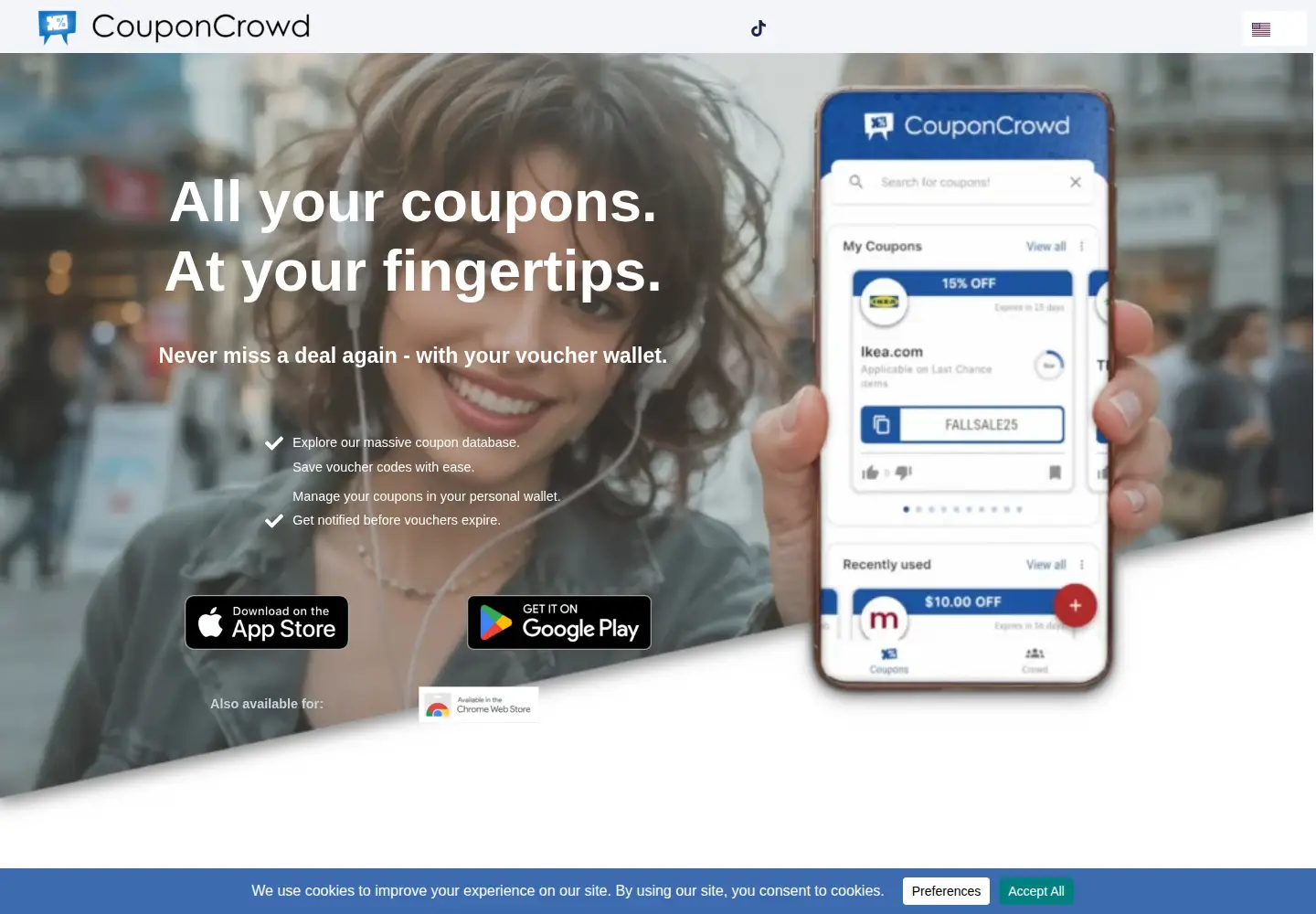 Captured homepage of couponcrowd.app in the current scan