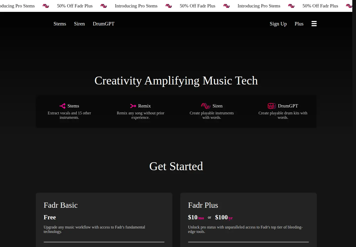 Captured homepage of fadr.com in the current scan