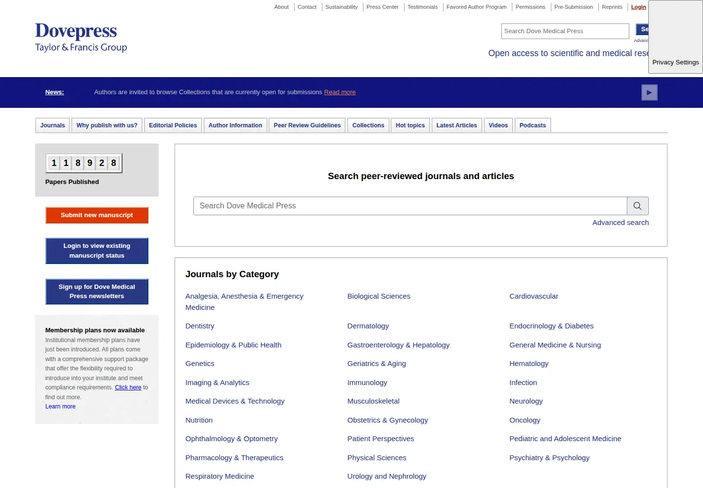 Screenshot of dovepress.com