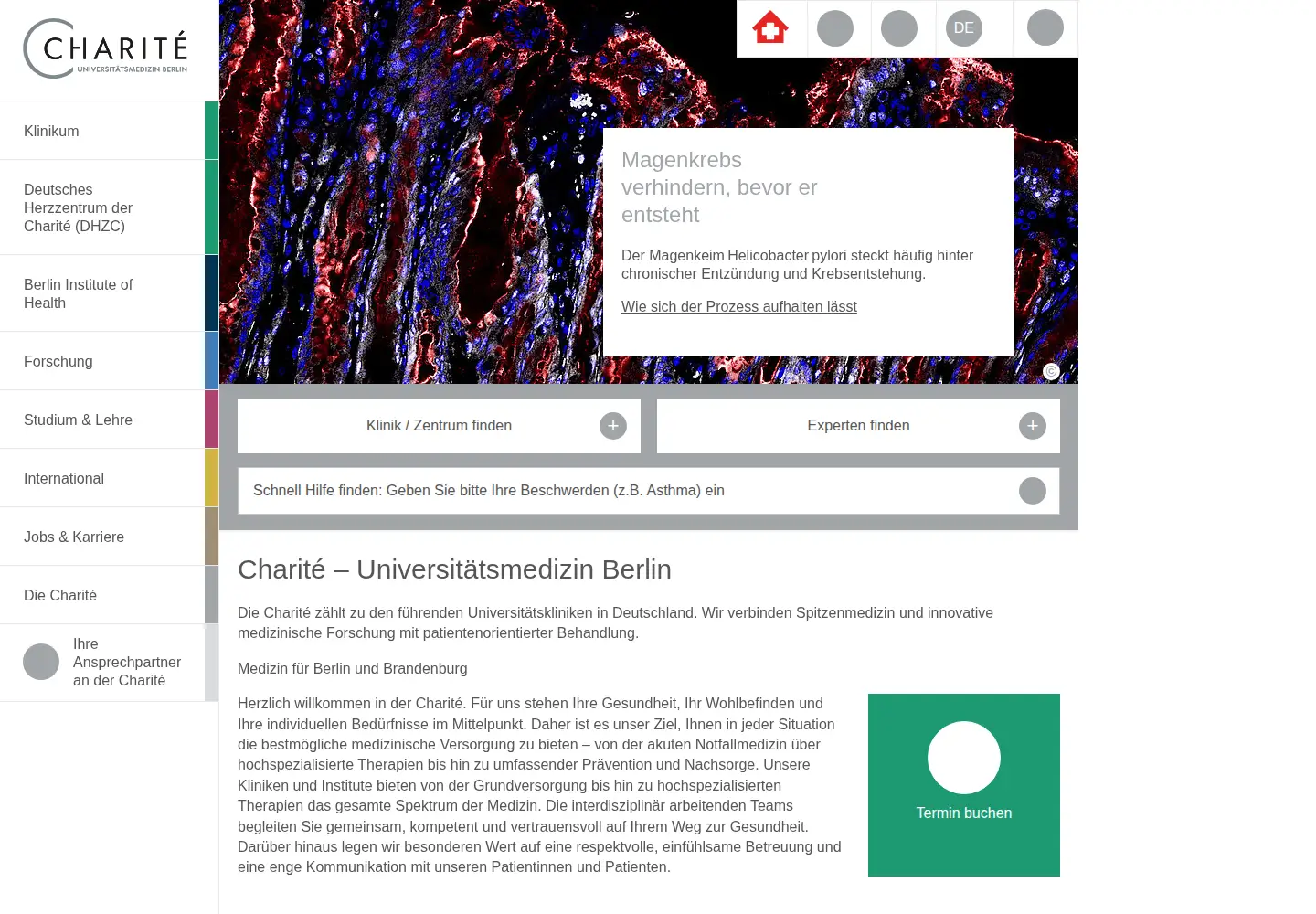 Screenshot of charite.de