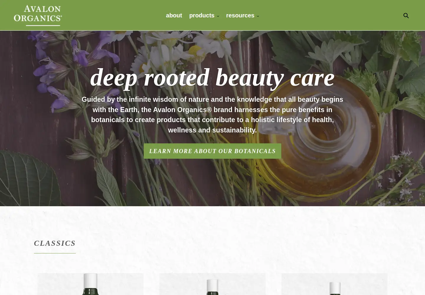 Captured homepage of avalonorganics.com in the current scan