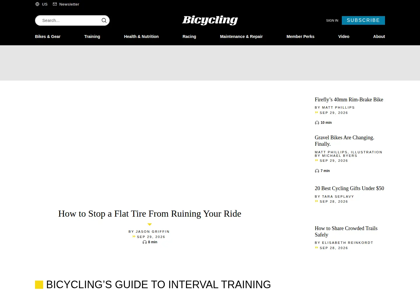 Screenshot of bicycling.com