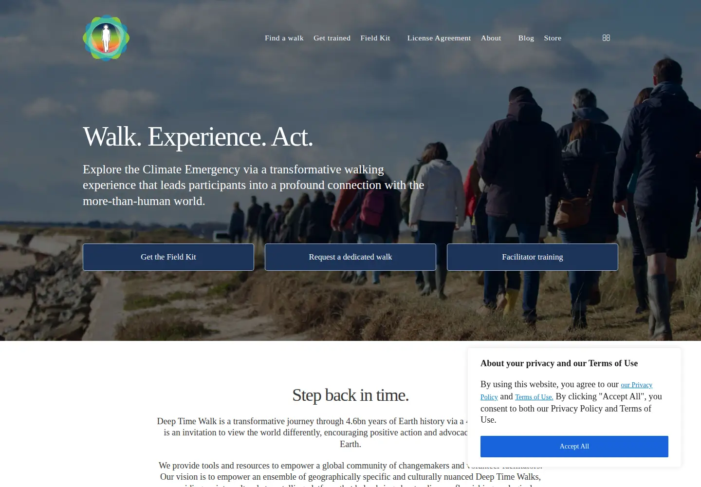 Captured homepage of deeptimewalk.org in the current scan