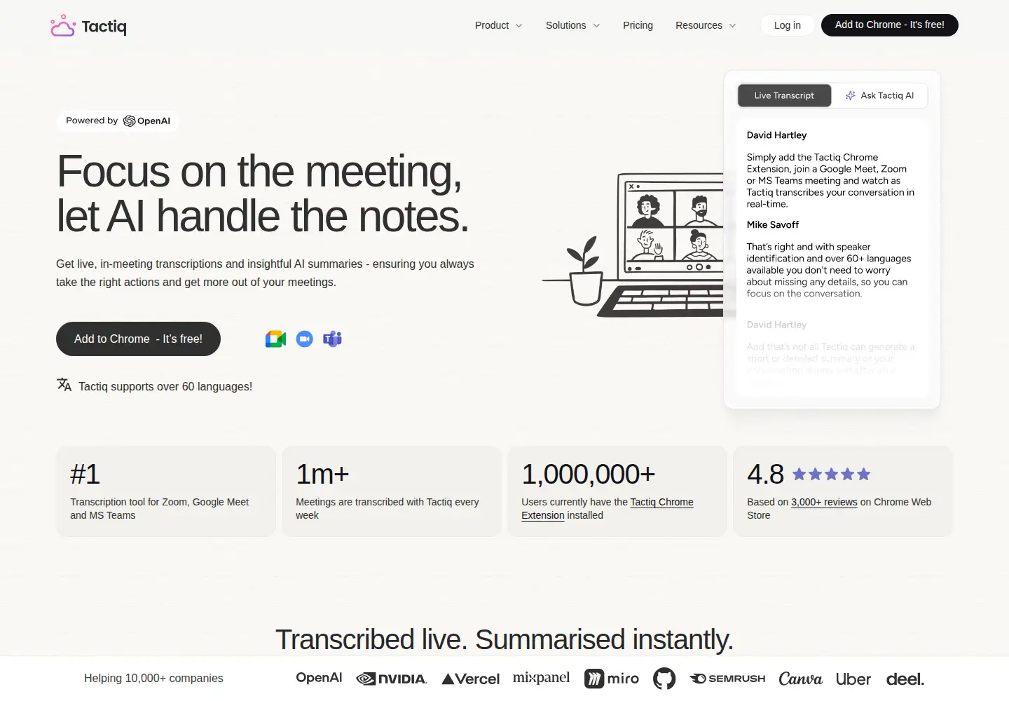Captured homepage of tactiq.io in the current scan