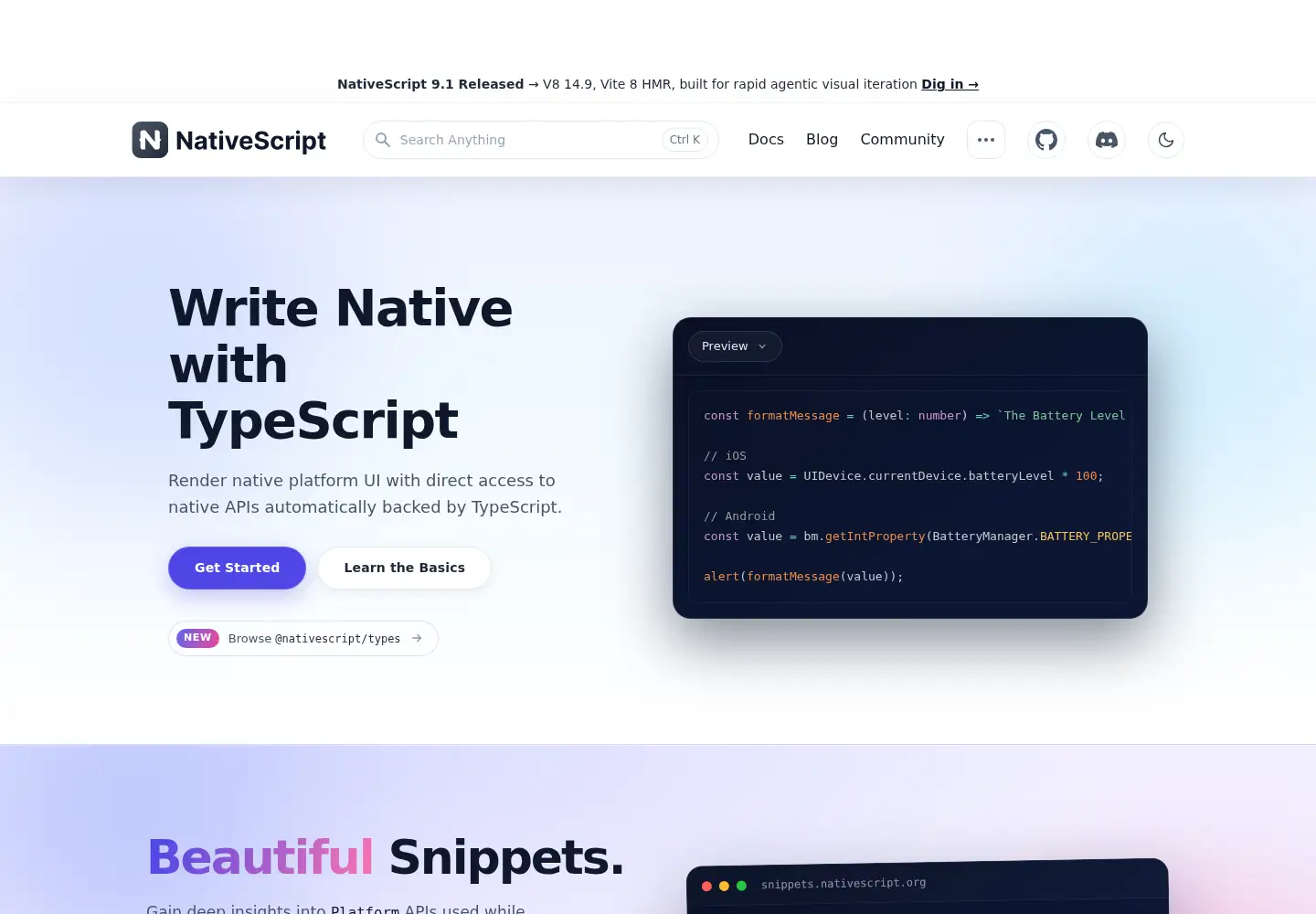 Screenshot of nativescript.org