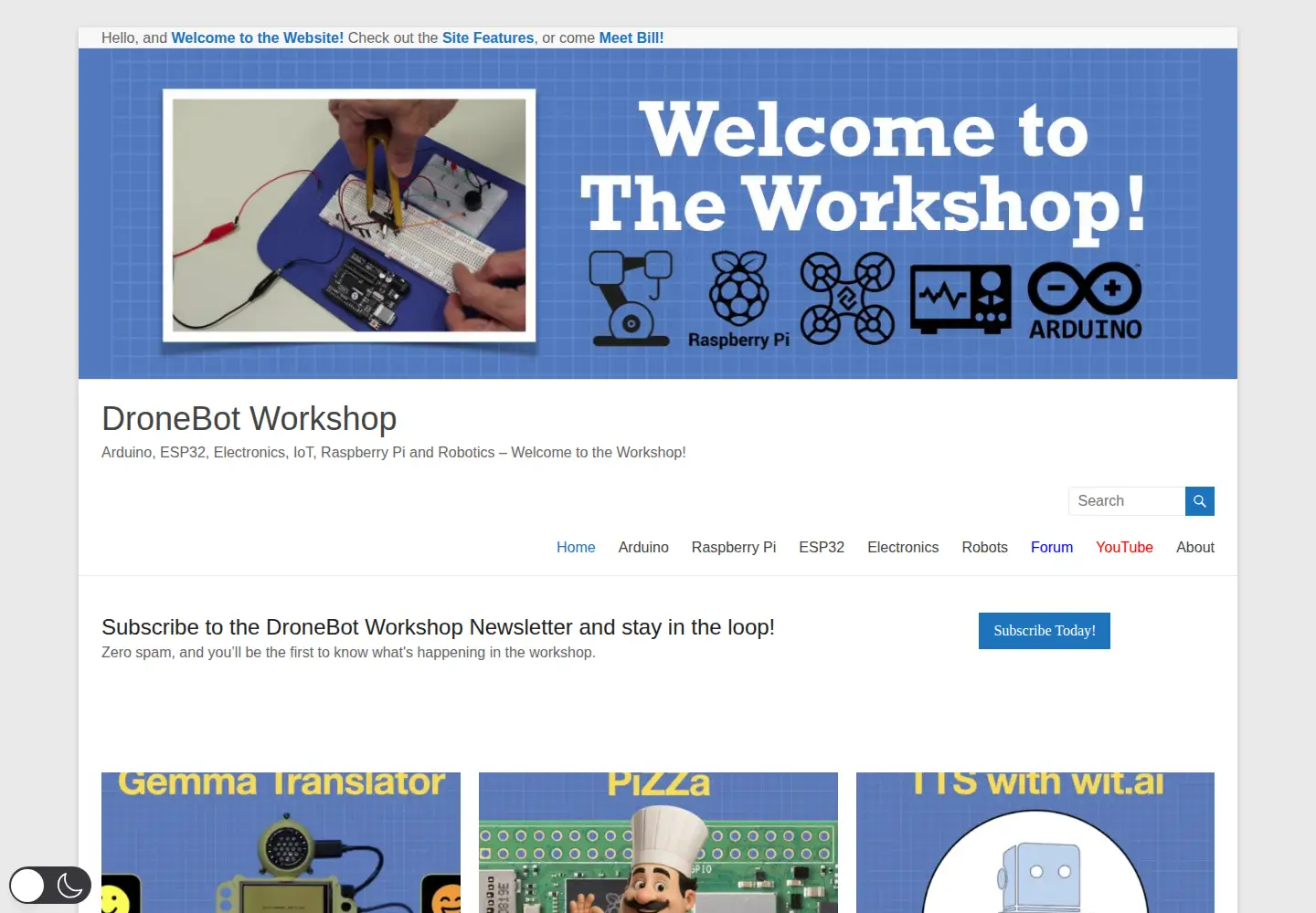 Captured homepage of dronebotworkshop.com in the current scan