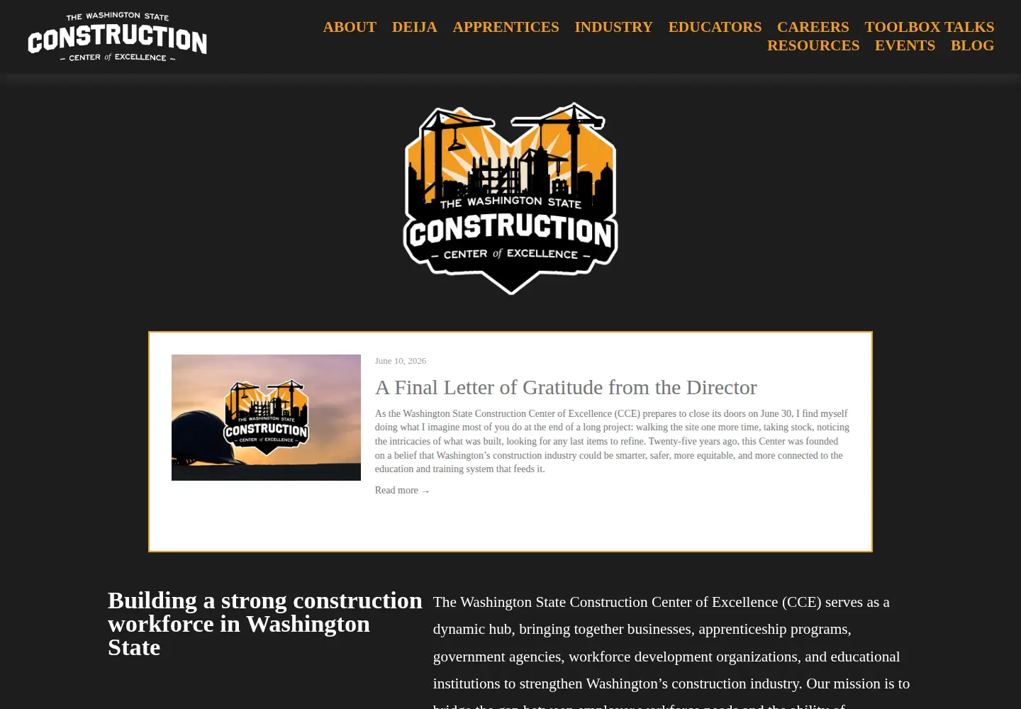 Captured homepage of constructioncenterofexcellence.com in the current scan