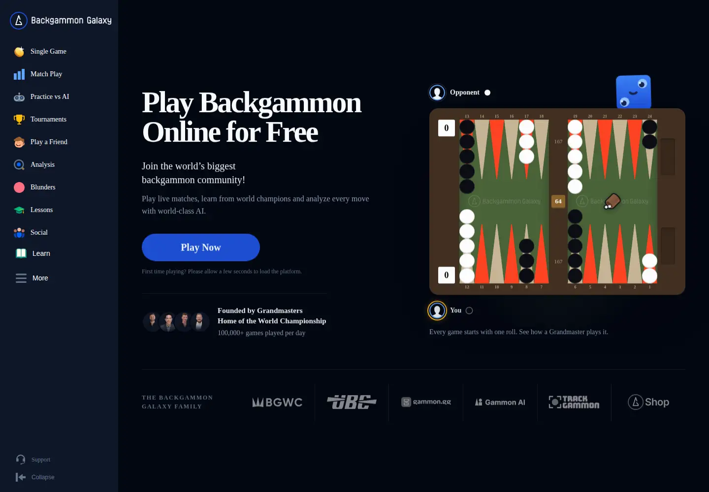 Screenshot of backgammongalaxy.com