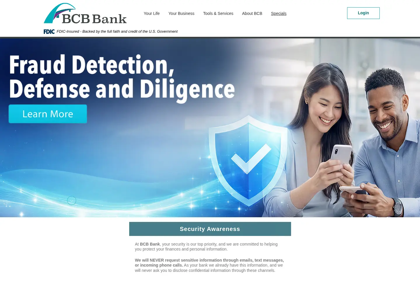 Captured homepage of bcb.bank in the current scan