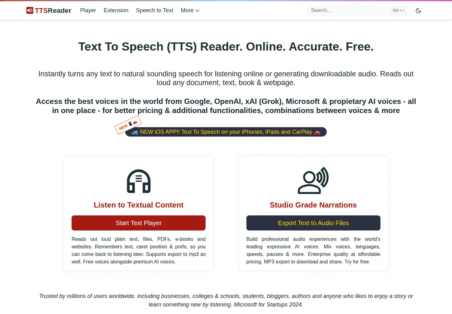 Screenshot of ttsreader.com