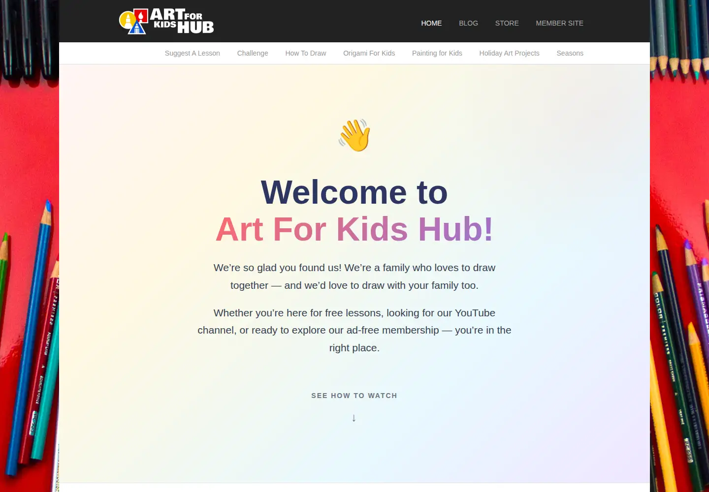 Captured homepage of artforkidshub.com in the current scan