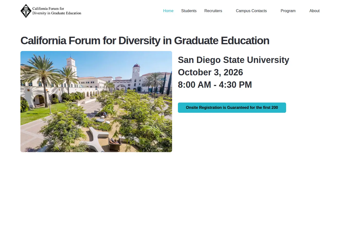 Captured homepage of caldiversityforum.org in the current scan