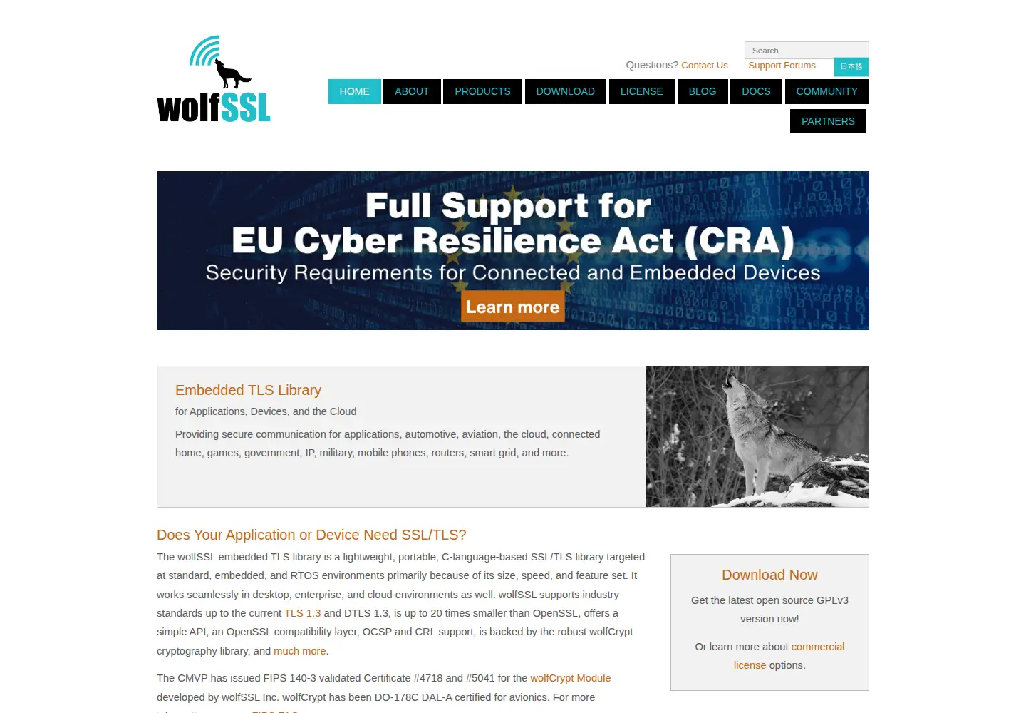 Screenshot of wolfssl.com