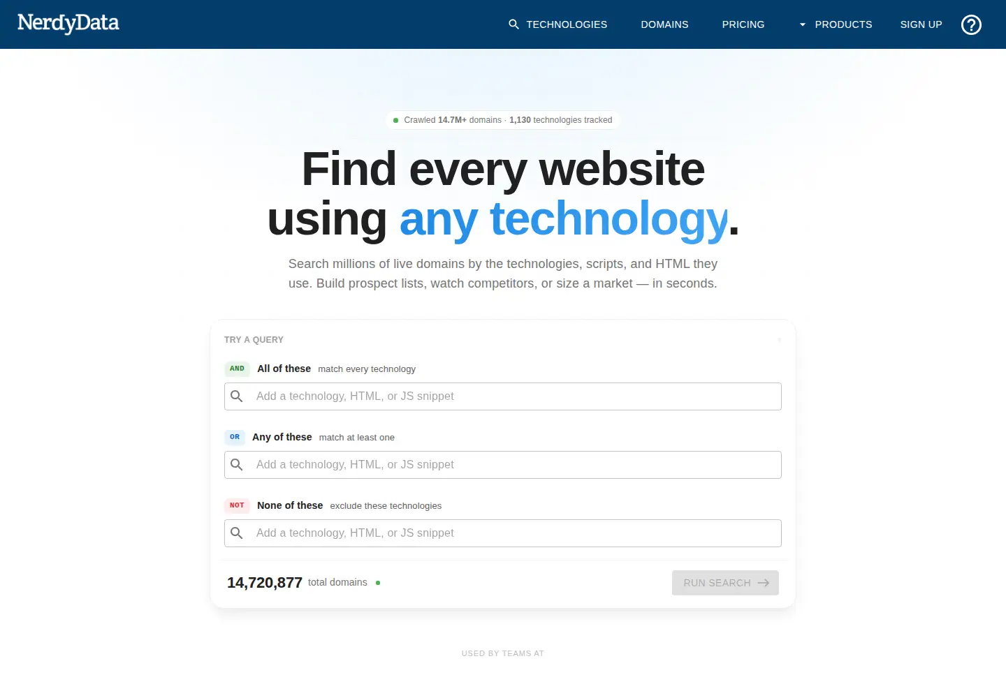 Captured homepage of nerdydata.com in the current scan