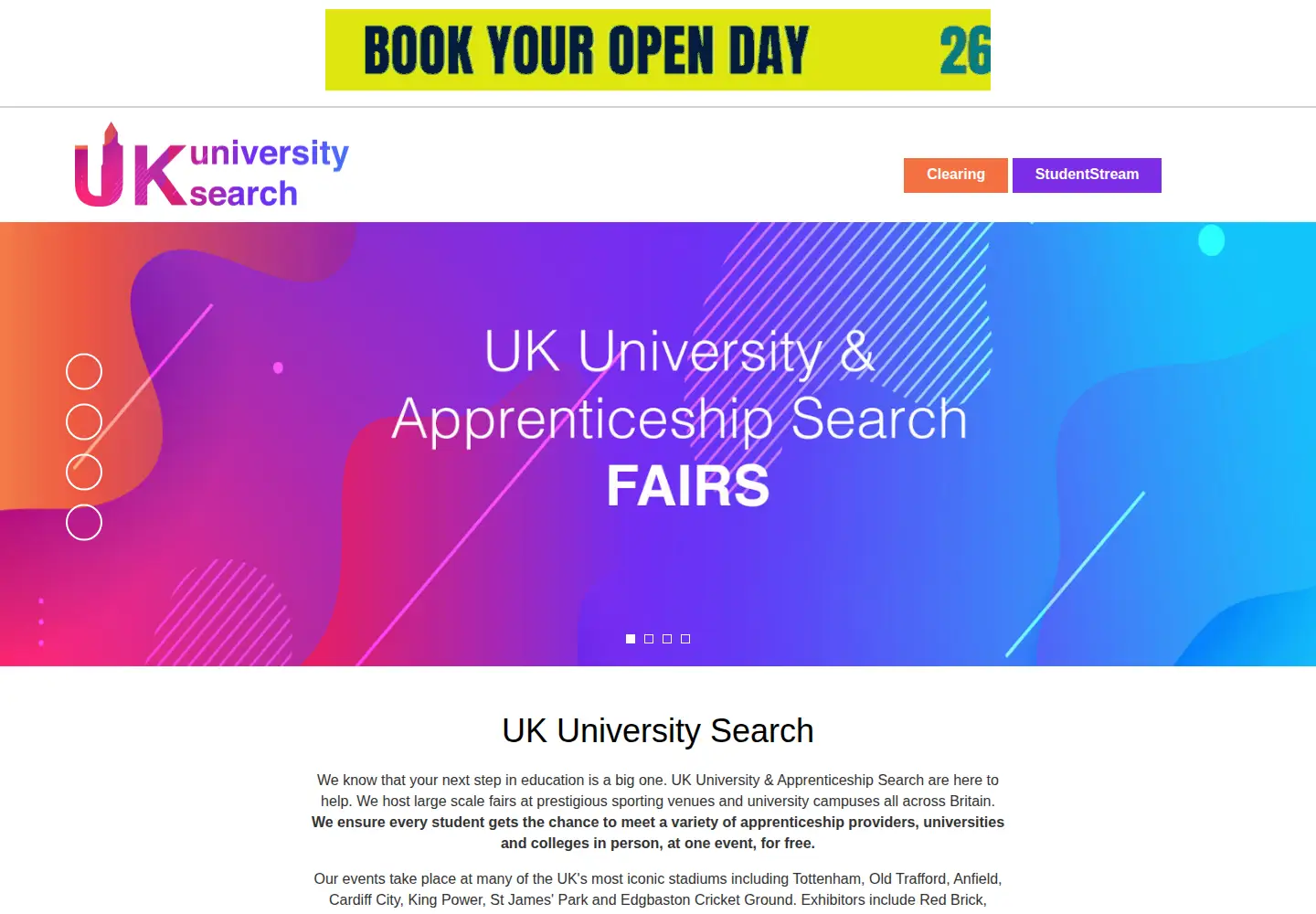 Captured homepage of ukuniversitysearch.com in the current scan