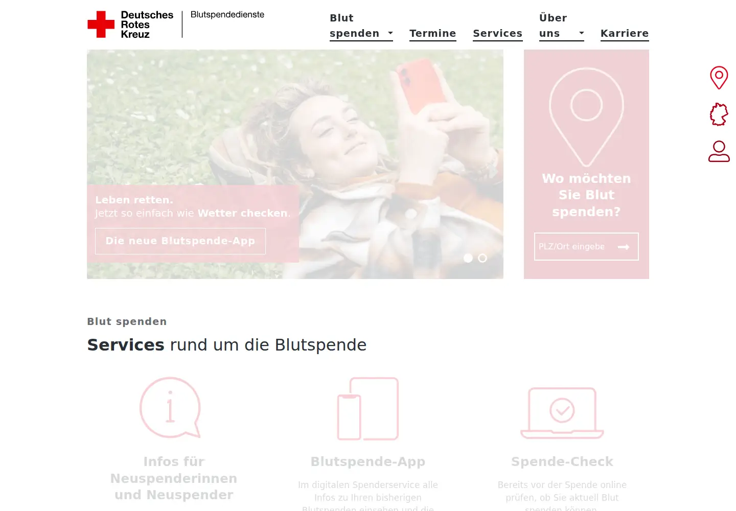 Captured homepage of drk-blutspende.de in the current scan