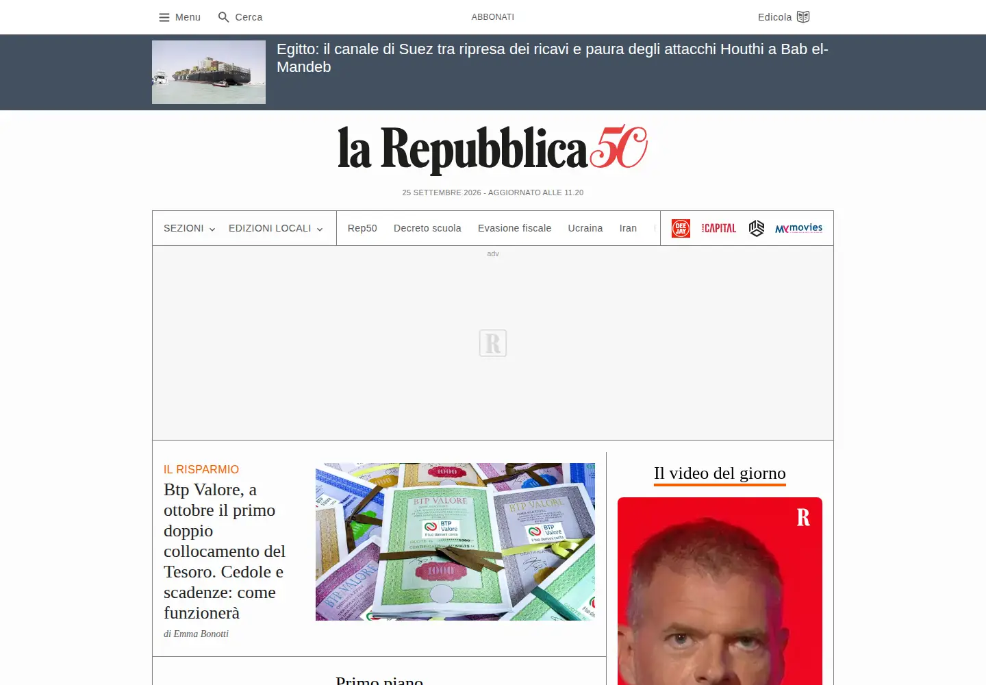 Screenshot of repubblica.it