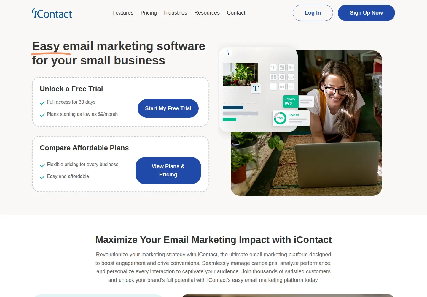 Screenshot of icontact.com