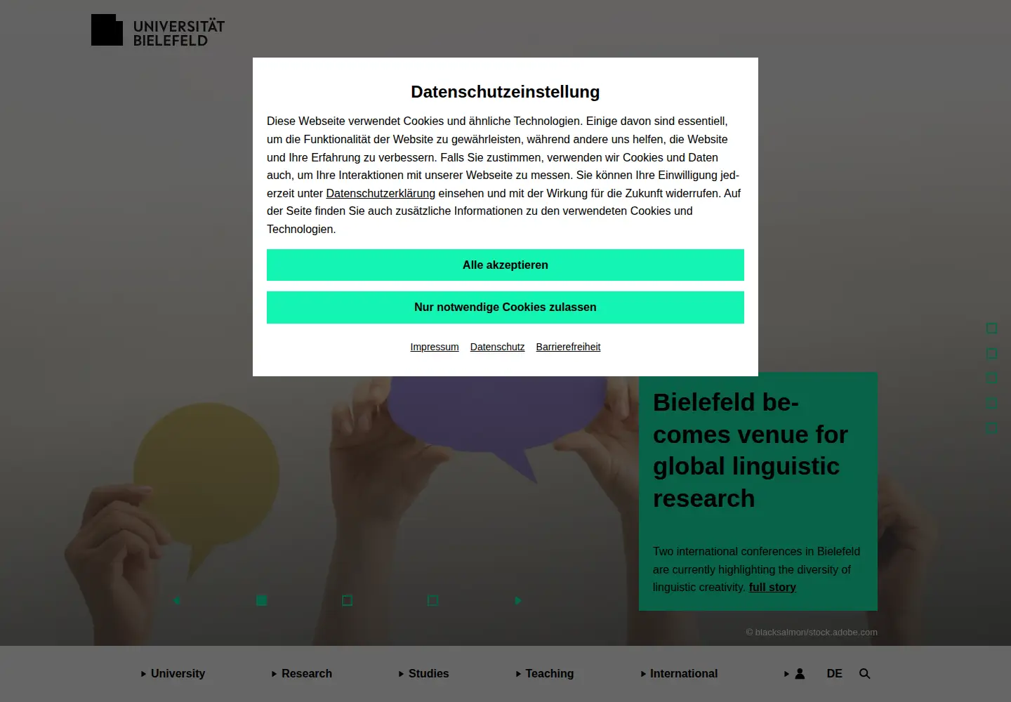 Screenshot of uni-bielefeld.de